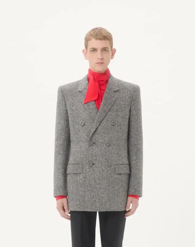 Sacou Valentino cu două rânduri de nasturi din lână Natté Boutonné