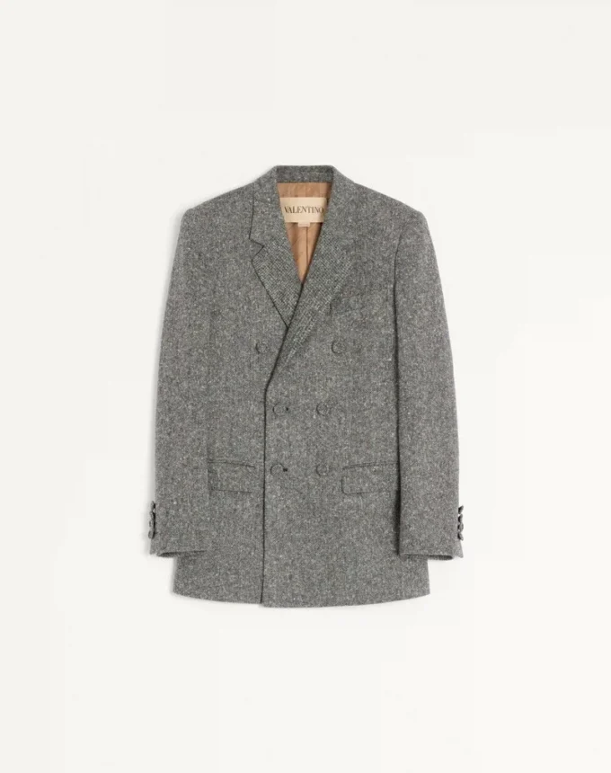Sacou Valentino cu două rânduri de nasturi din lână Natté Boutonné