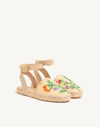 Sandale Bribri din rafie cu broderie florală