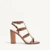 Sandale cu baretă din piele de vițel metalizată Rockstud, 90 mm