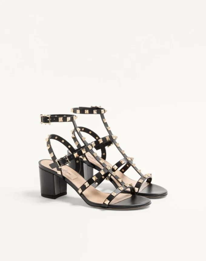 Sandale cu baretă la gleznă Rockstud din piele de vițel 60 mm