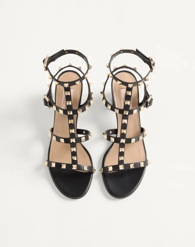 Sandale cu baretă la gleznă Rockstud din piele de vițel 60 mm