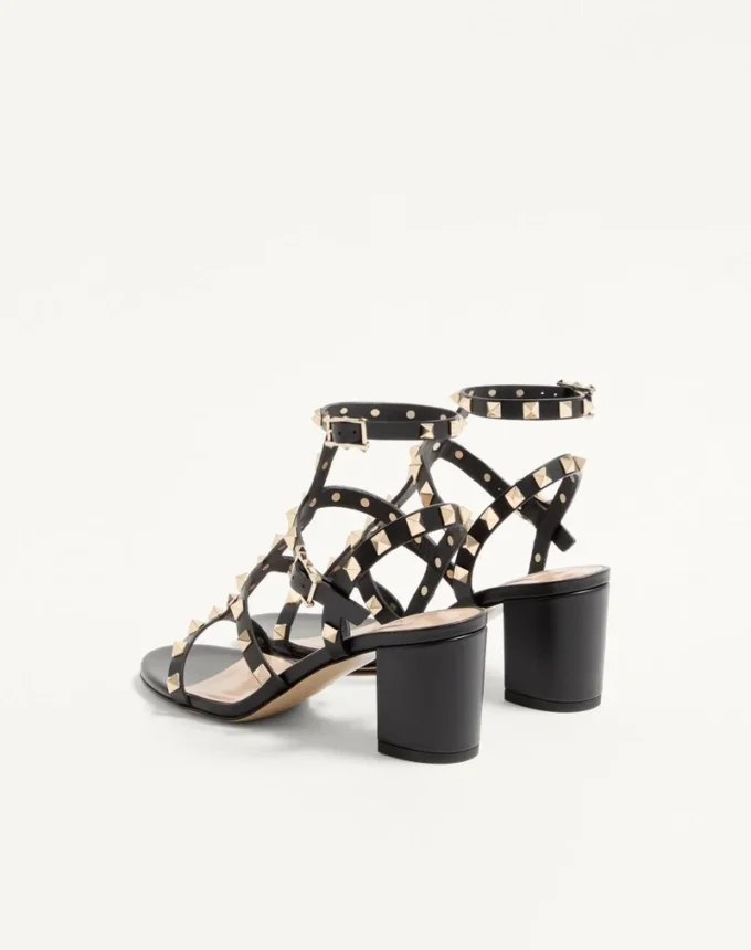 Sandale cu baretă la gleznă Rockstud din piele de vițel 60 mm