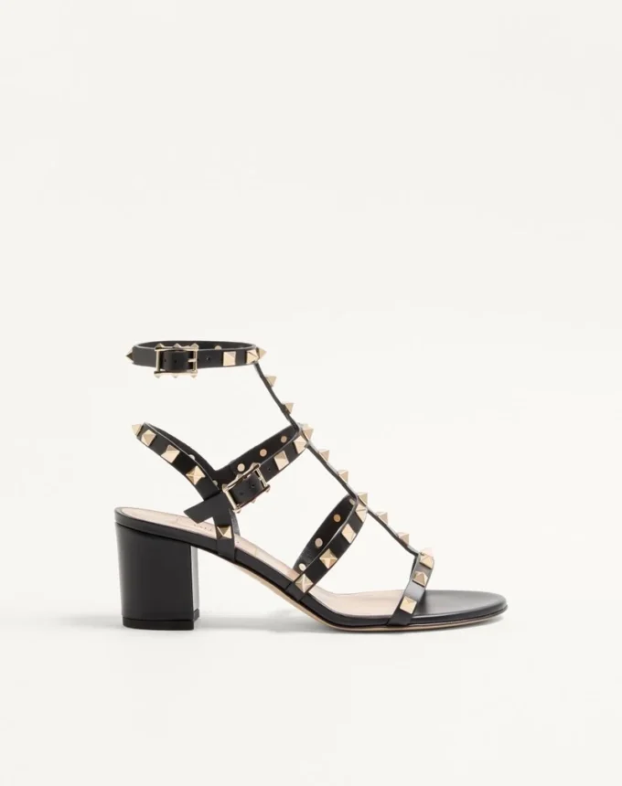 Sandale cu baretă la gleznă Rockstud din piele de vițel 60 mm