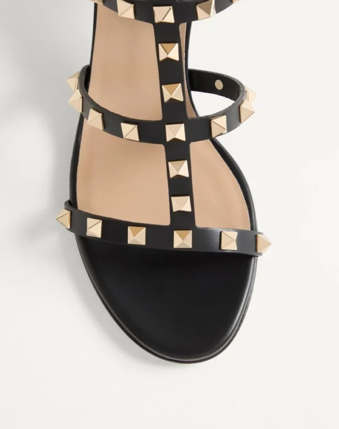 Sandale cu baretă la gleznă Rockstud din piele de vițel 60 mm