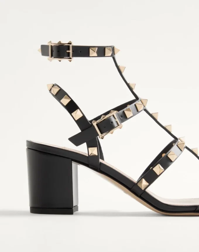 Sandale cu baretă la gleznă Rockstud din piele de vițel 60 mm