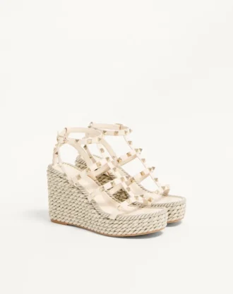 Sandale cu platformă din piele de vițel Rockstud cu curele 95 mm