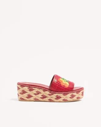 Sandale cu platformă din rafie Bribri cu broderie florală 65 mm
