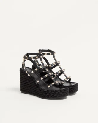 Sandale cu platformă și curea la gleznă Rockstud din piele de vițel 95 mm Sandale cu platformă și curea la gleznă Rockstud din piele de vițel 95 mm