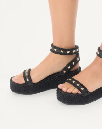 Sandale cu platformă Rockstud din piele de vițel 45 mm