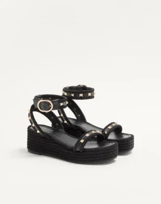 Sandale cu platformă Rockstud din piele de vițel 45 mm