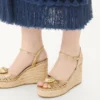 Sandale cu talpă înaltă din piele nappa metalizată 100 mm