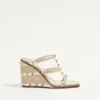 Sandale cu talpă înaltă Rockstud din piele nappa laminată cu broderie Cornely 100 mm