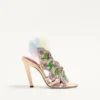 Sandale Dans Le Foyer din țesătură moiré cu broderie florală și pene 105 mm Sandale Dans Le Foyer din țesătură moiré cu broderie florală și pene 105 mm
