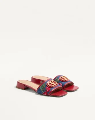 Sandale din denim Vlogo Signature cu broderie Cherryfic 20 mm