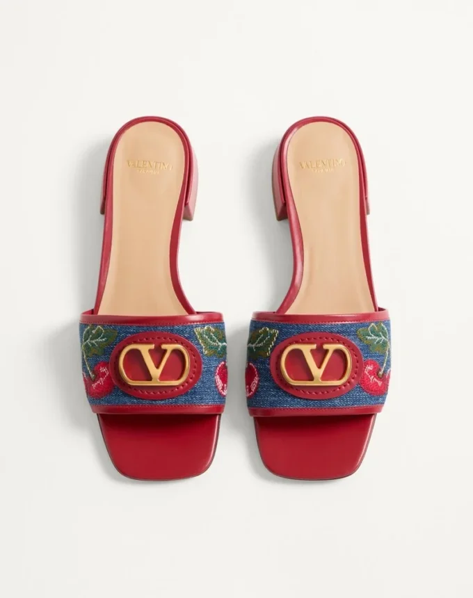Sandale din denim Vlogo Signature cu broderie Cherryfic 20 mm Sandale din denim Vlogo Signature cu broderie Cherryfic 20 mm