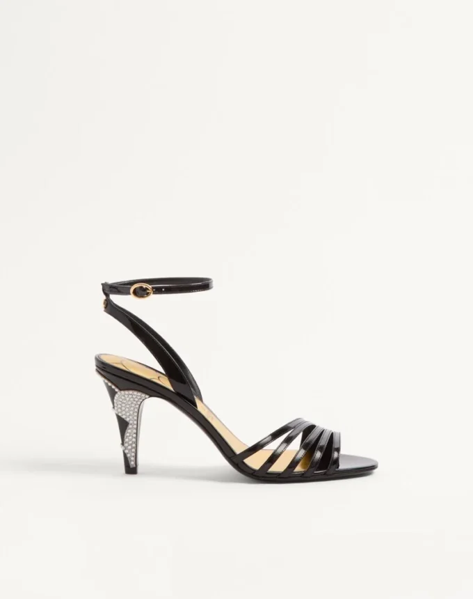 Sandale Ladycrush din piele lăcuită cu cristale 85 mm Sandale Ladycrush din piele lăcuită cu cristale 85 mm
