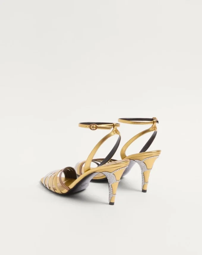Sandale Ladycrush din piele nappa laminată cu cristale 85 mm Sandale Ladycrush din piele nappa laminată cu cristale 85 mm