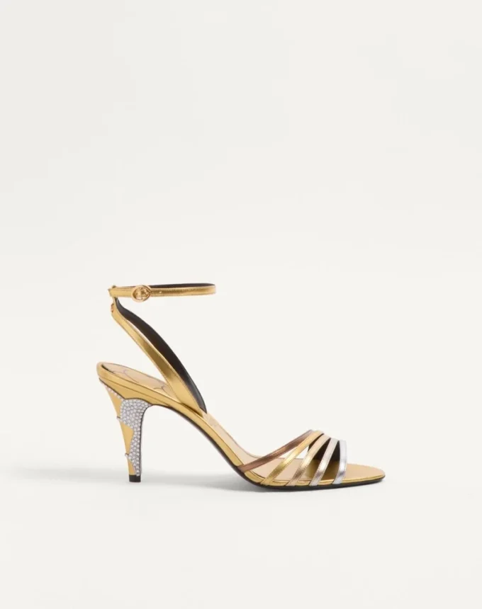 Sandale Ladycrush din piele nappa laminată cu cristale 85 mm Sandale Ladycrush din piele nappa laminată cu cristale 85 mm