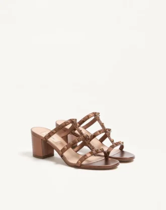 Sandale Rockstud din piele de vițel metalizată 60 mm