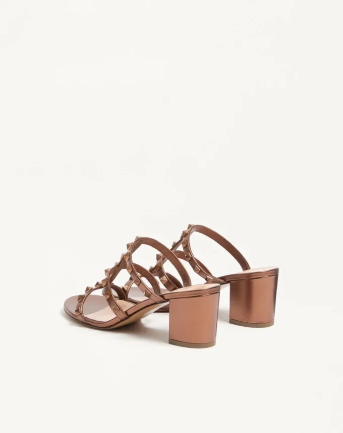 Sandale Rockstud din piele de vițel metalizată 60 mm