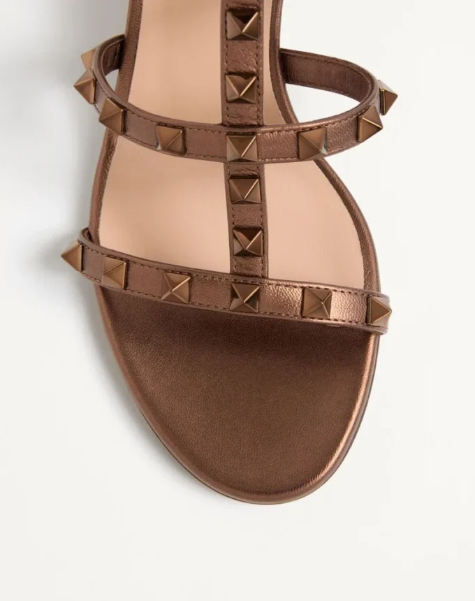 Sandale Rockstud din piele de vițel metalizată 60 mm