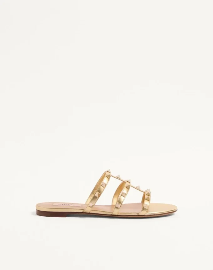 Sandale Rockstud din piele nappa laminată