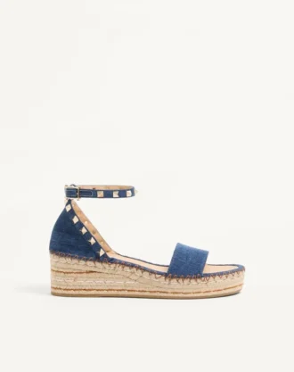 Sandale Rockstud Double Flatform din denim 55 mm