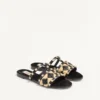 Sandale Rockstud Slide cu broderie din rafie în carouri