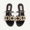 Sandale Rockstud Slide cu broderie din rafie în carouri