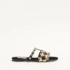 Sandale Rockstud Slide cu broderie din rafie în carouri