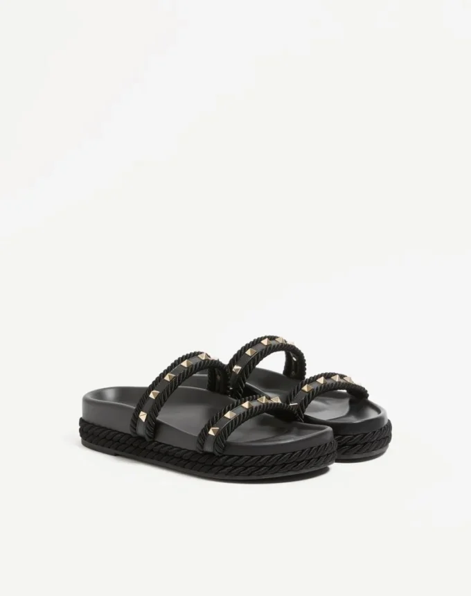 Sandale Rockstud Slide din piele de vițel 20 mm