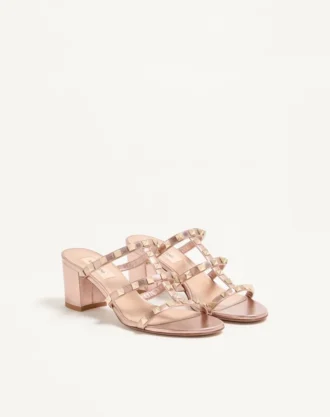 Sandale Rockstud Slide din piele nappa laminată 60 mm
