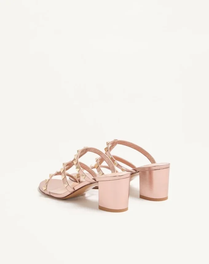 Sandale Rockstud Slide din piele nappa laminată 60 mm