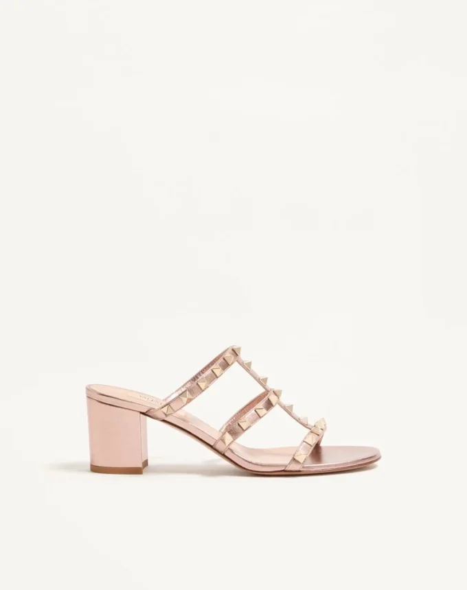 Sandale Rockstud Slide din piele nappa laminată 60 mm