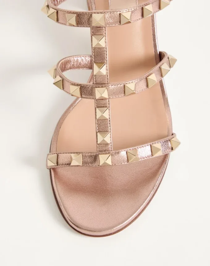 Sandale Rockstud Slide din piele nappa laminată 60 mm