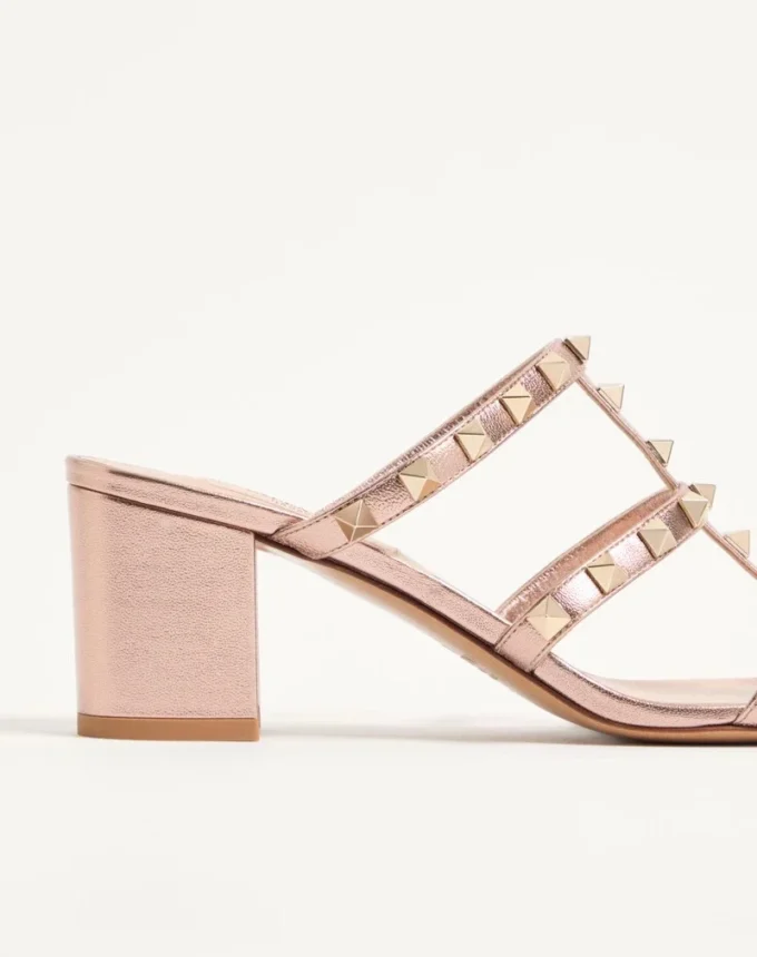 Sandale Rockstud Slide din piele nappa laminată 60 mm