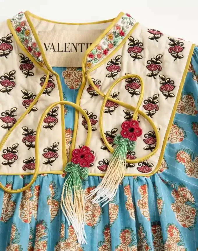 Top din bumbac și lurex cu imprimeu brodat Petales D’Amour