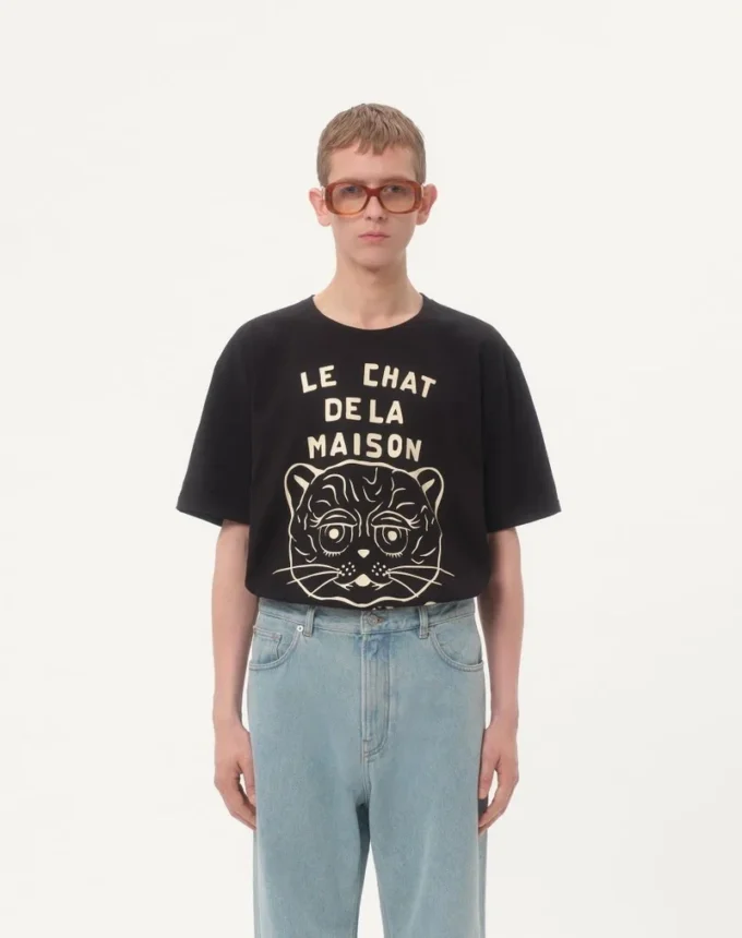 Tricou din bumbac cu imprimeu Le Chat De La Maison Tricou din bumbac cu imprimeu Le Chat De La Maison