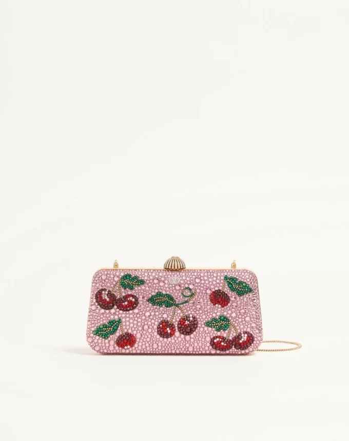 Valentino Garavani Carry Secrets minaudiere cu motiv Cherryfic din strasuri