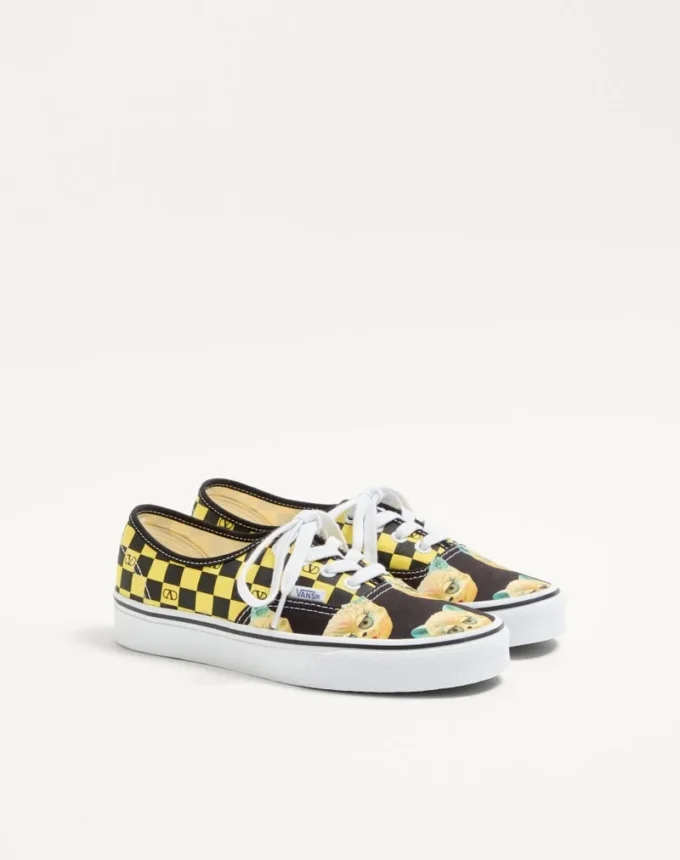 Valentino Garavani și Vans Adidași din țesătură cu talpă joasă, cu imprimeu VLogo Checkerboard și Le Chat De La Maison
