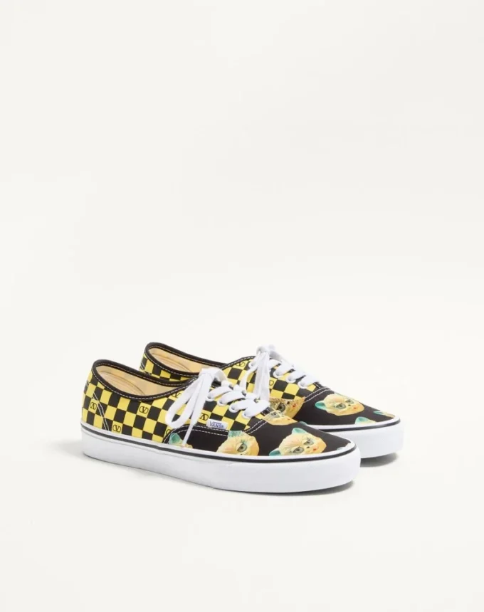 Valentino Garavani și Vans Adidași din țesătură cu talpă joasă, cu imprimeu VLogo Checkerboard și Le Chat De La Maison