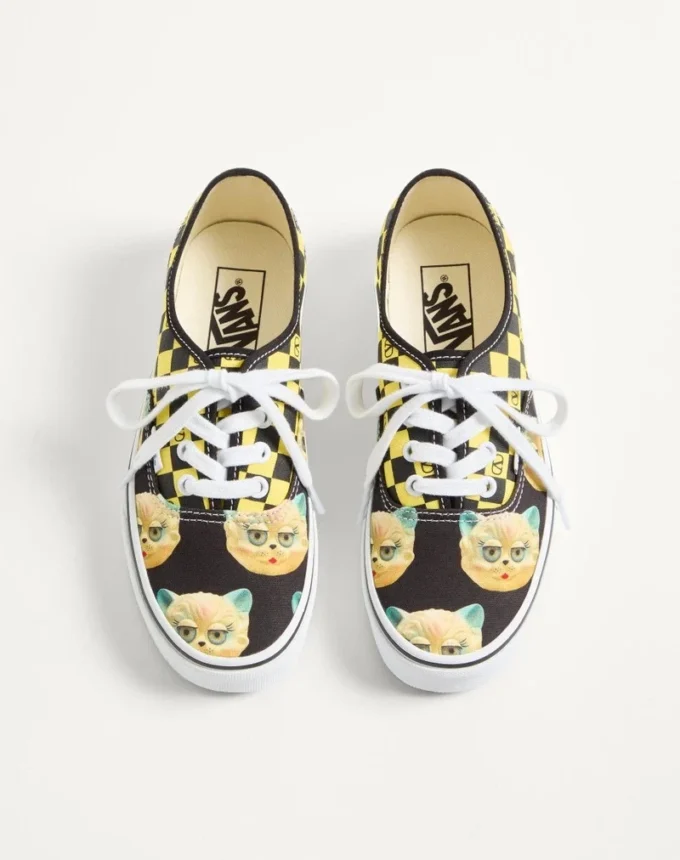 Valentino Garavani și Vans Adidași din țesătură cu talpă joasă, cu imprimeu VLogo Checkerboard și Le Chat De La Maison