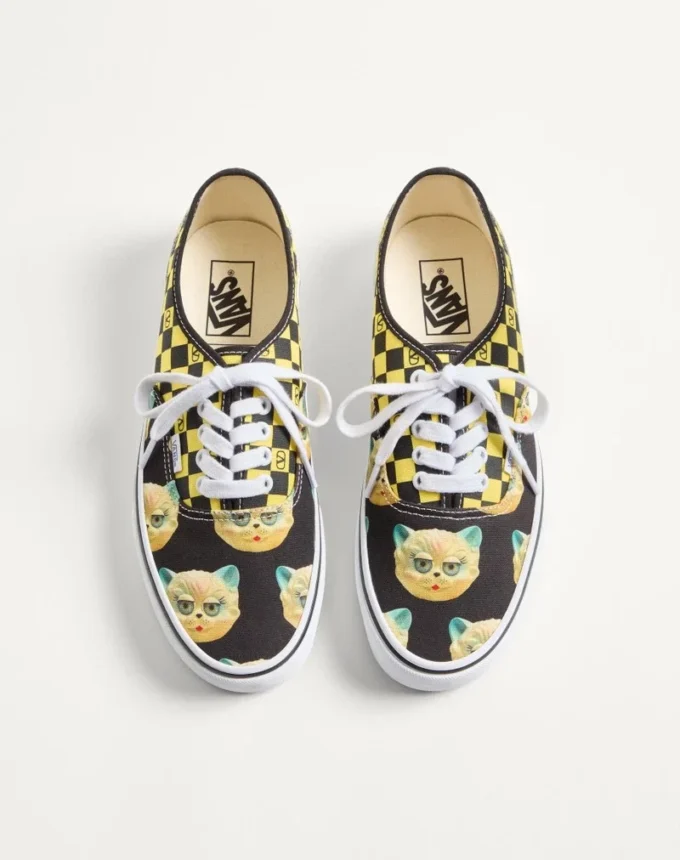 Valentino Garavani și Vans Adidași din țesătură cu talpă joasă, cu imprimeu VLogo Checkerboard și Le Chat De La Maison