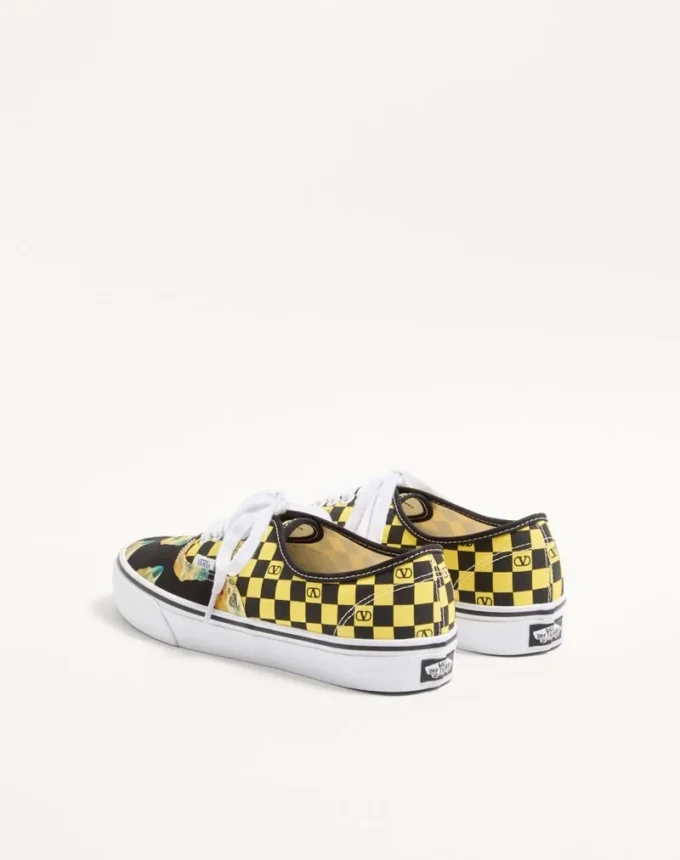 Valentino Garavani și Vans Adidași din țesătură cu talpă joasă, cu imprimeu VLogo Checkerboard și Le Chat De La Maison