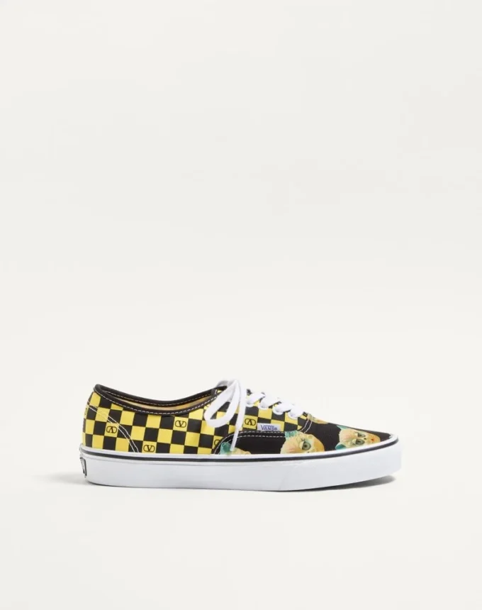 Valentino Garavani și Vans Adidași din țesătură cu talpă joasă, cu imprimeu VLogo Checkerboard și Le Chat De La Maison