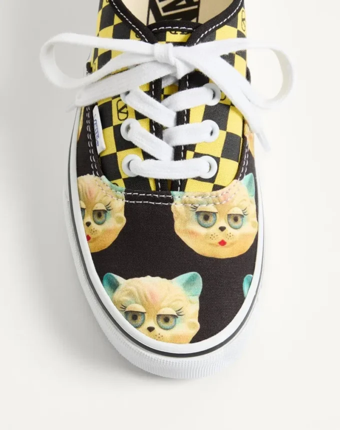 Valentino Garavani și Vans Adidași din țesătură cu talpă joasă, cu imprimeu VLogo Checkerboard și Le Chat De La Maison