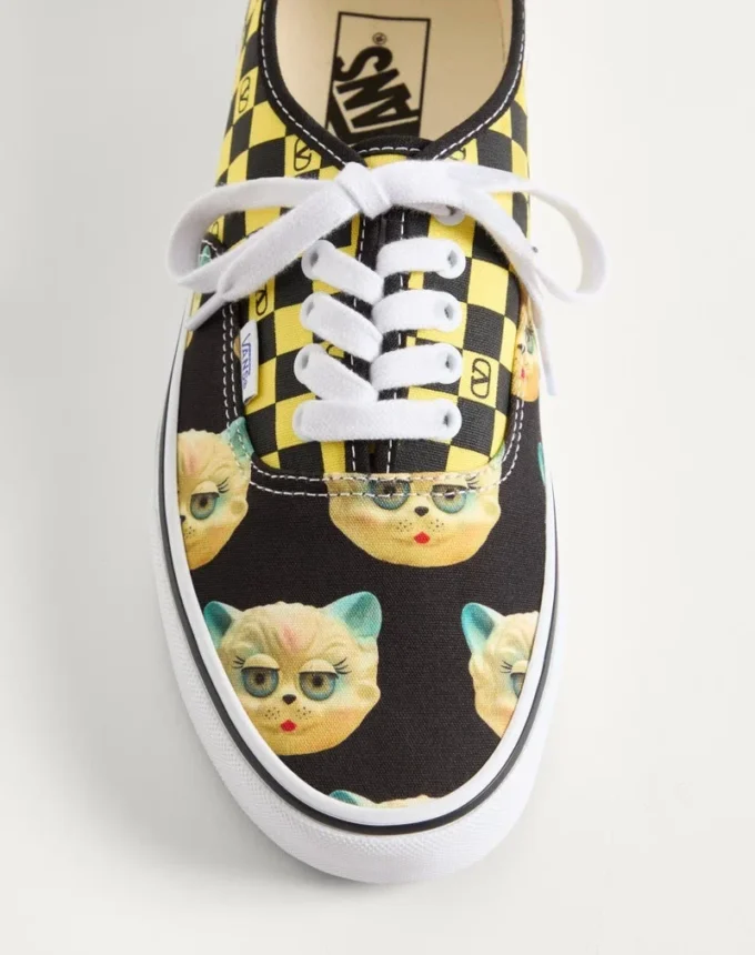 Valentino Garavani și Vans Adidași din țesătură cu talpă joasă, cu imprimeu VLogo Checkerboard și Le Chat De La Maison