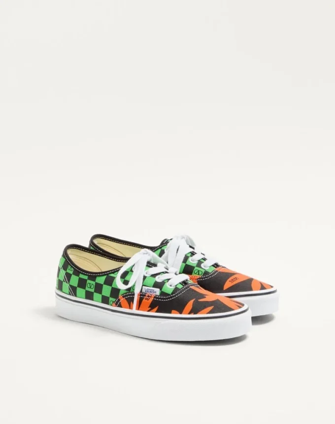 Valentino Garavani și Vans Adidași din țesătură cu talpă joasă, imprimeu VLogo Checkerboard și imprimeu Tropical Leaves
