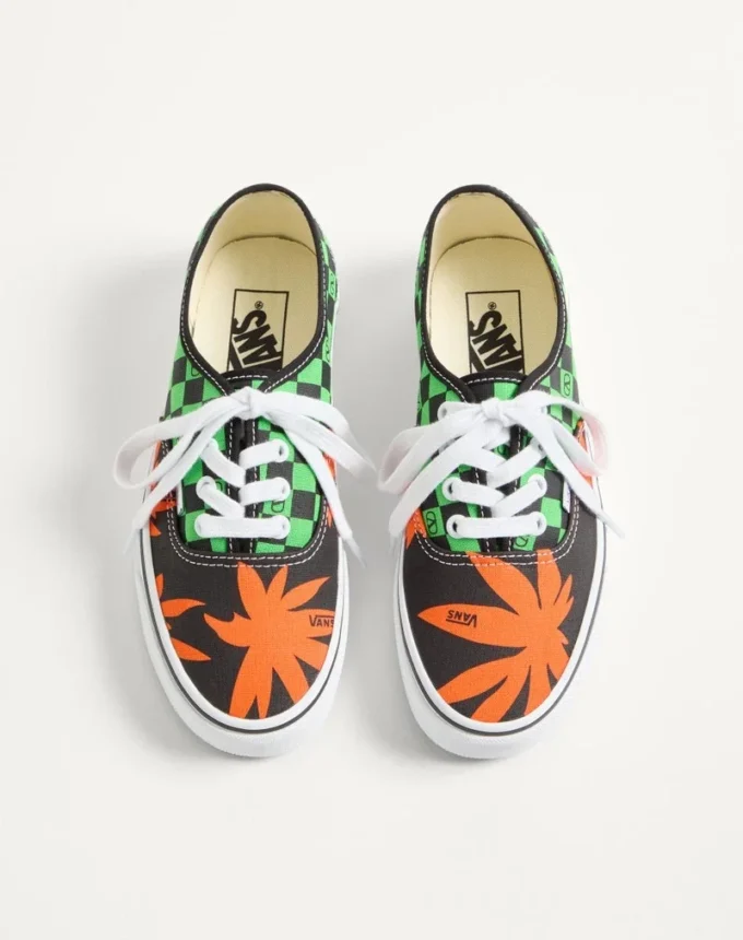 Valentino Garavani și Vans Adidași din țesătură cu talpă joasă, imprimeu VLogo Checkerboard și imprimeu Tropical Leaves